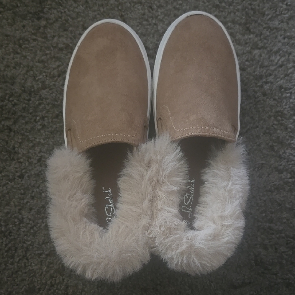Tan Faux Fur Slip-On Sneakers